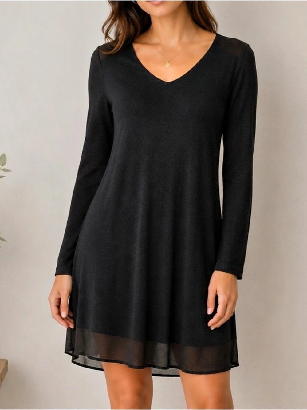 Eileen Fisher Black V-Neck Mini Dress Size XS